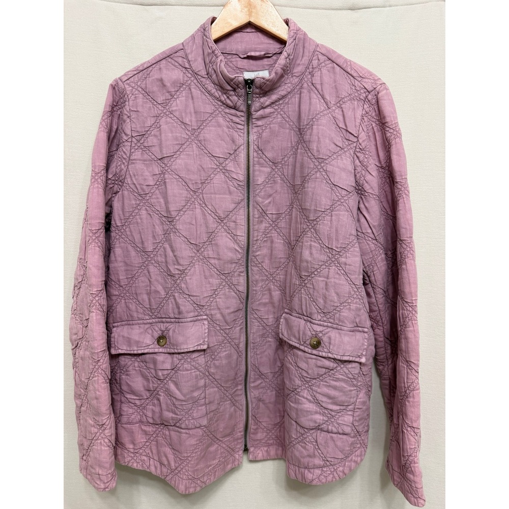 J. Jill Garment-Dyed Quilted Jacket Mauve Pink Diamond Stitch Mock Neck Large L